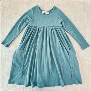 Remie Girl Aqua Long Sleeve Ribbed Dress VGUC 7
